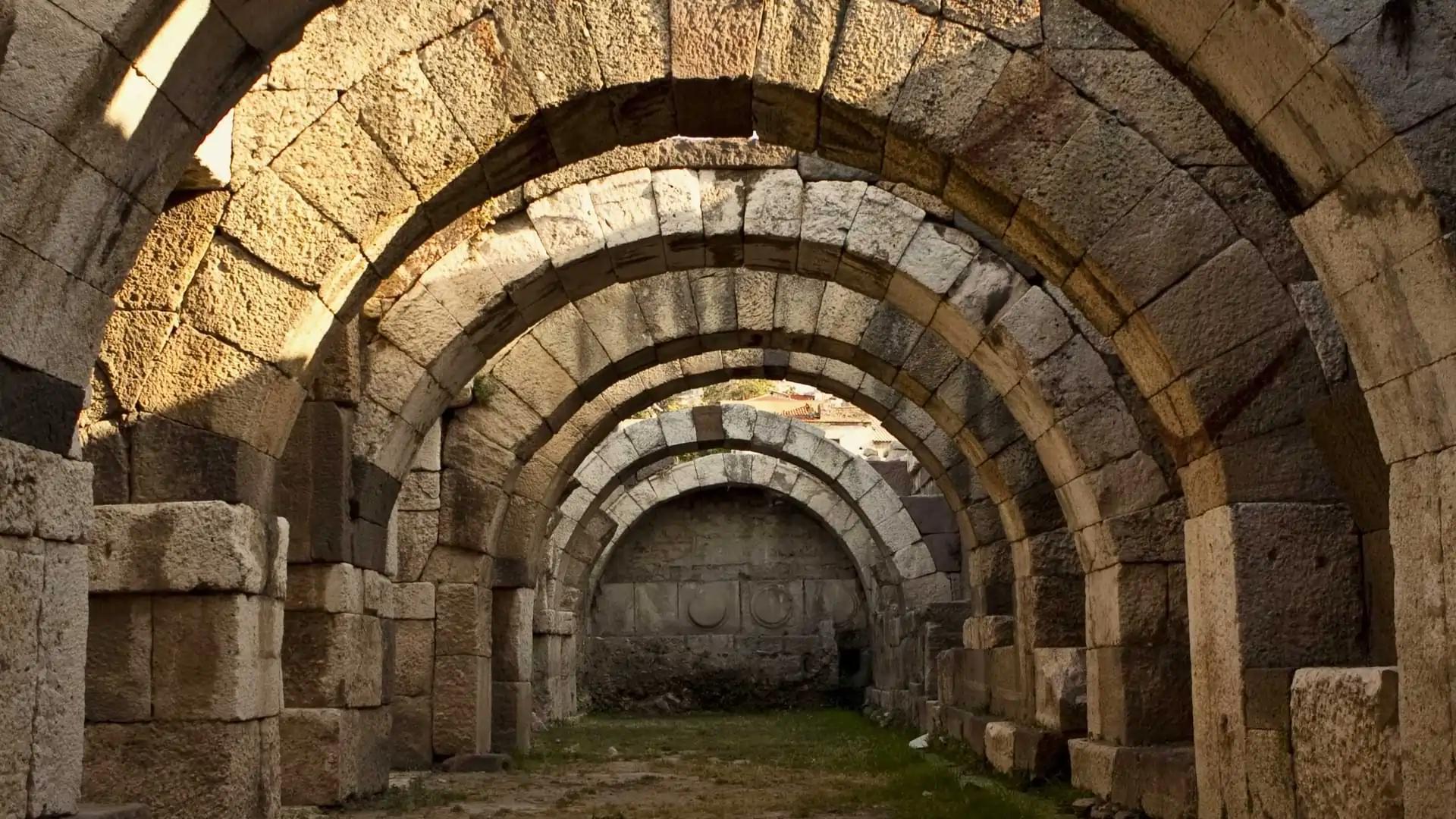 Historical columns and arches at the Agora of Smyrna, representing the Persecuted Church
