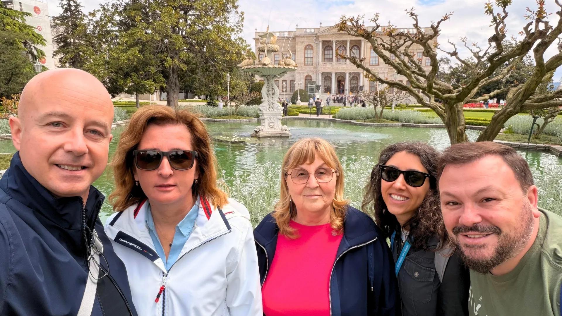 A memorable guided Dolmabahce Palace garden tour in Istanbul during a private layover sightseeing experience.