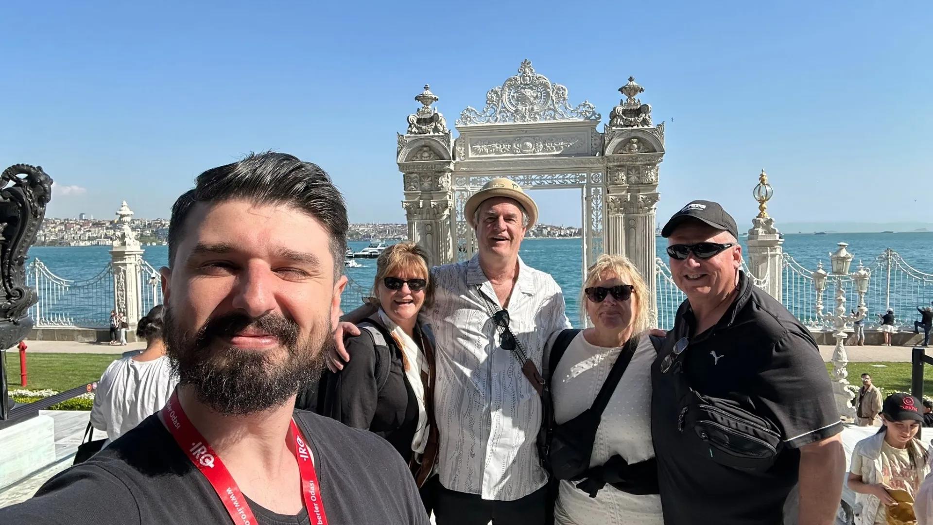Visit the iconic Dolmabahce Palace gate on a guided Istanbul layover tour and Bosphorus sightseeing route.