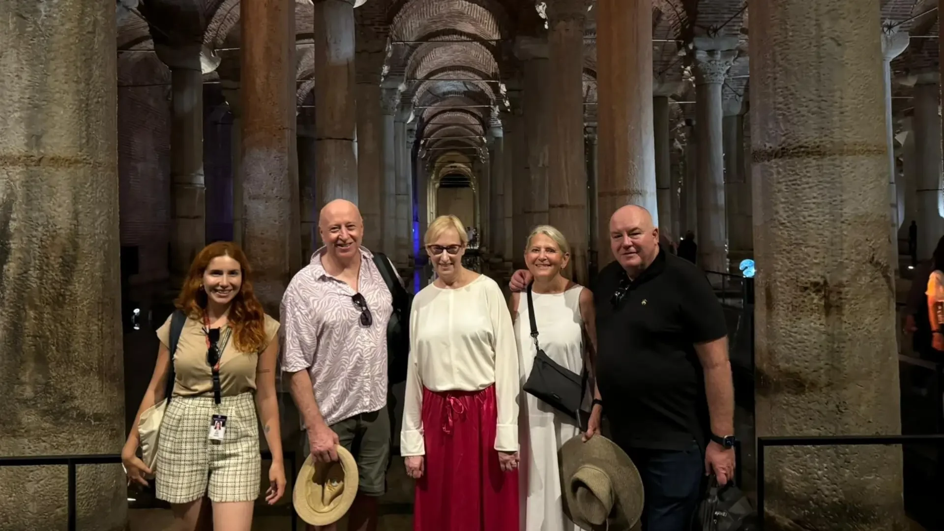 Private tour group among the ancient columns of Istanbul’s Basilica Cistern.
