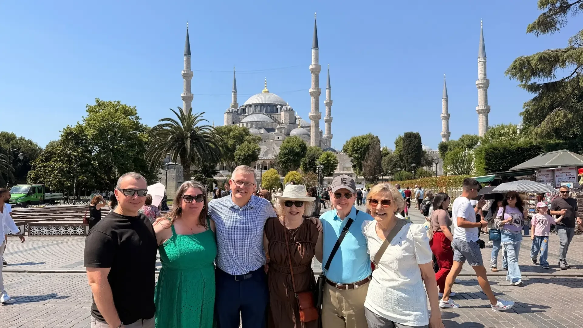 Guests enjoying a private Istanbul Old City shore excursion near the Blue Mosque.