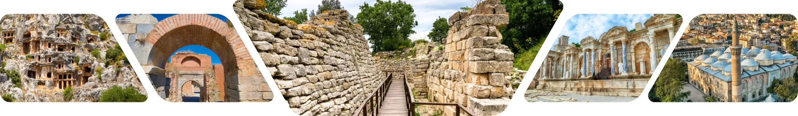 A stunning collage displaying various buildings and mountains, including Istanbul, Pamukkale, and Cappadocia for tour listing page of Guided Istanbul Tours